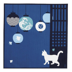 Furoshiki 50cm, carré de tissu japonais, chat et lampions  - Comptoir du Japon