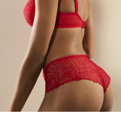 Marie Jo Jane luxury thong shorty rouge vif dentelle - Un Temps Pour Elle - Lingerie
