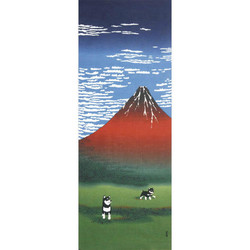 Tenugui, tissu dcoratif, Fuji rouge et chiens shiba - Comptoir du Japon
