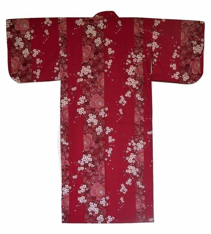 Yukata kimono en coton sakura feurs de cerisier rouge - Comptoir du Japon - Voir en grand