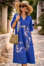 ROBE LIN MOD�LE UNIQUE PEINT A LA MAIN - ANN'MODE 