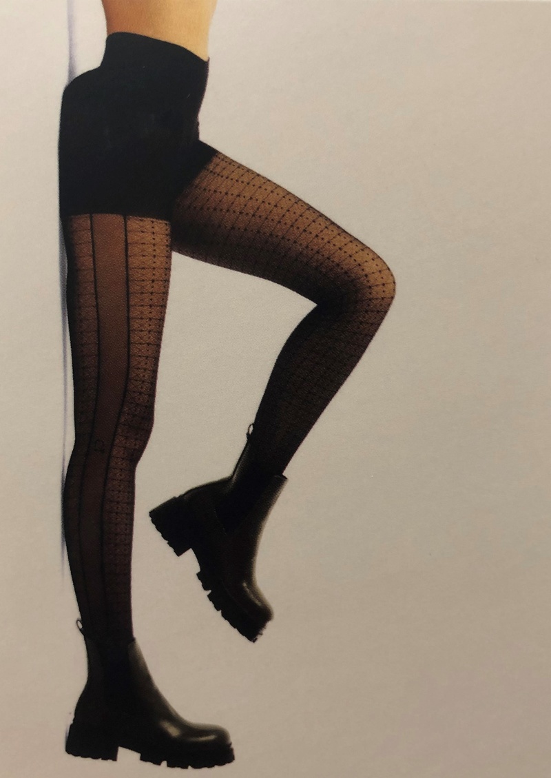 Chantal Thomass Collant Résille After Ballet noir résille graphique bandes transparente opaque sexy - Voir en grand