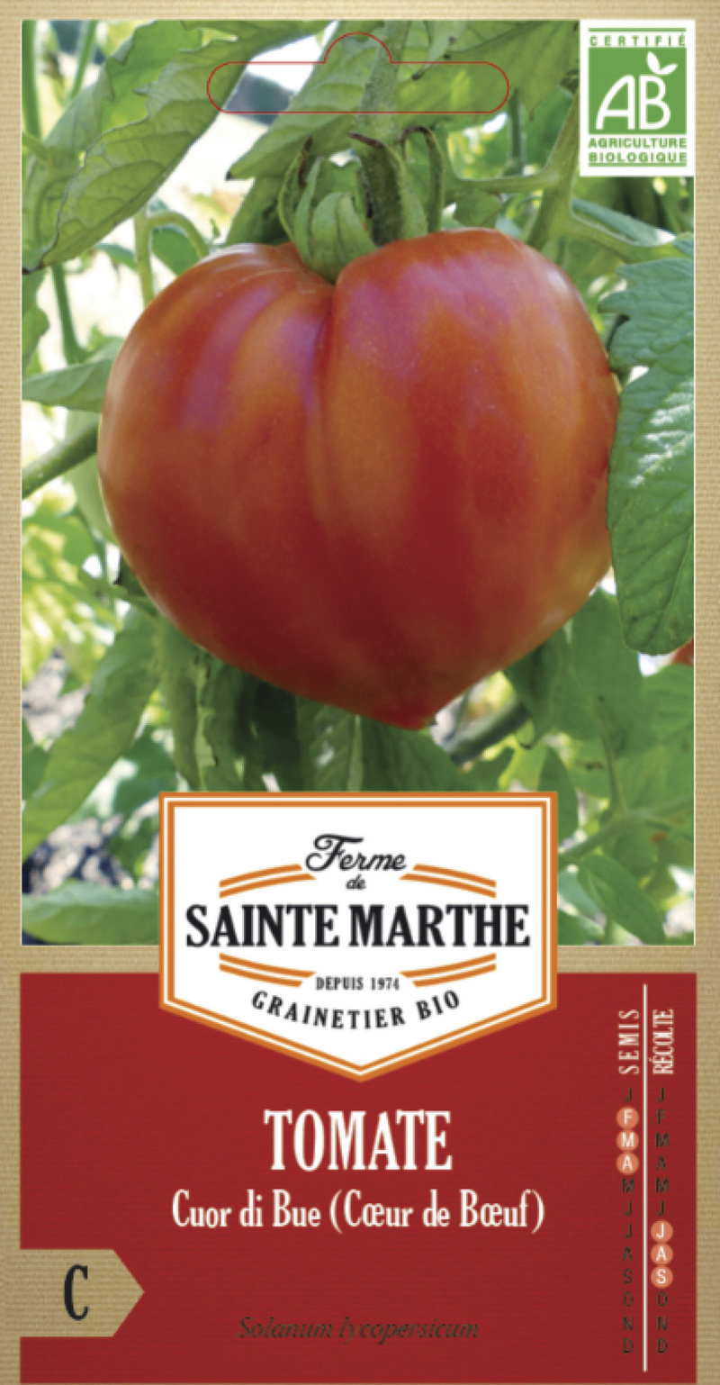 tomate cuor di bue coeur de boeuf bio ferme de sainte marthe graine semence potager sachet semis - Voir en grand