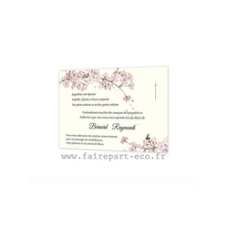 Carte remerciements dcs, Branche fleurs cerisier | SatinOR - Amalgame imprimeur-graveur