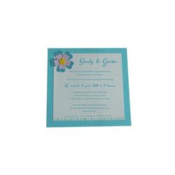 Faire-part mariage bleu turquoise fleurs3D | Galatee - Amalgame imprimeur-graveur
