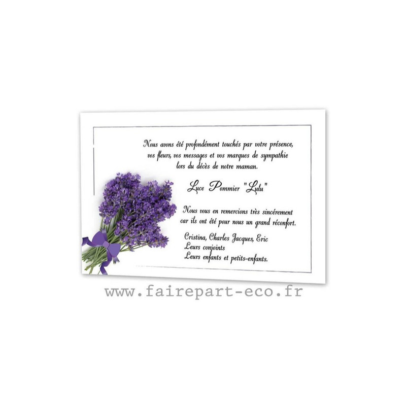 Carte Remerciement Deces Condoleance Bouquet Lavande Grenoble Lyon Amalgame Imprimeur Graveur