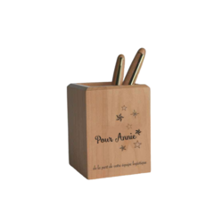Pot  crayon en bois de Htre grav |  Lozannia - Amalgame imprimeur-graveur