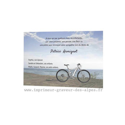 Remerciement dcs carte condolances | Bicyclette - Amalgame imprimeur-graveur