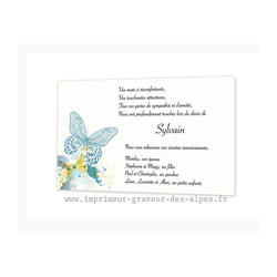 Carte remerciements deces, Deuil | Papillon Argus - Amalgame imprimeur-graveur
