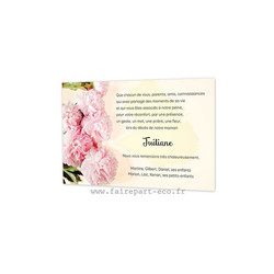 Carte remerciements dcs condolances | Pivoines Roses - Amalgame imprimeur-graveur