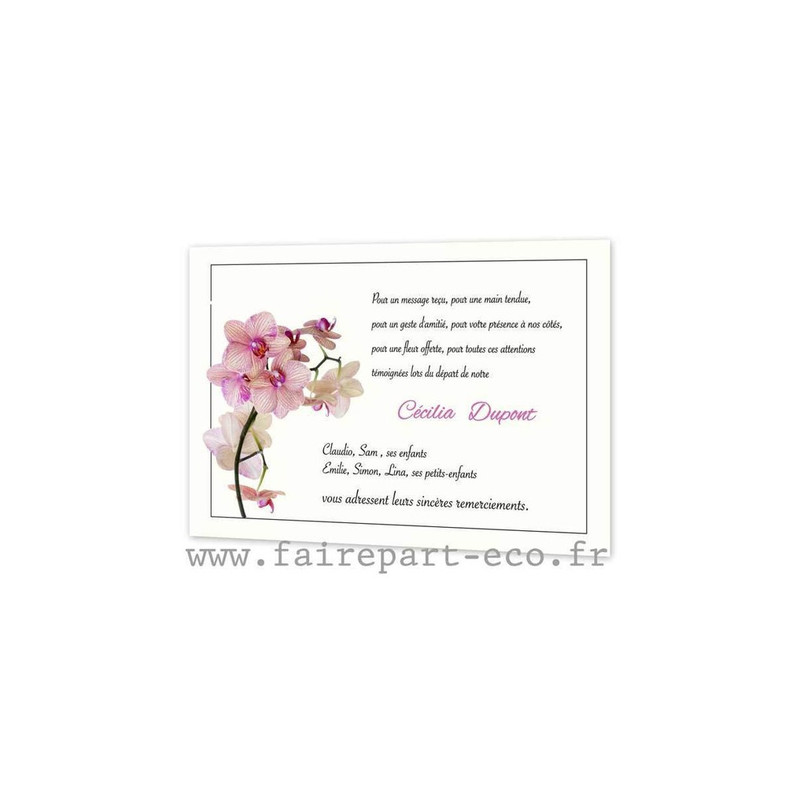 7 Orchidees Roses Carte Remerciement Deces Condoleance Amalgame Imprimeur Graveur
