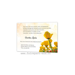 Carte remerciements dcs et condolances  | Tulipes jaunes - Amalgame imprimeur-graveur