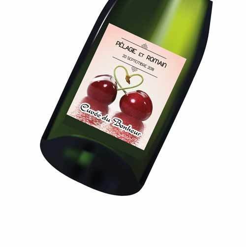 étiquette Bouteille Eau Vin Champagne Cerise