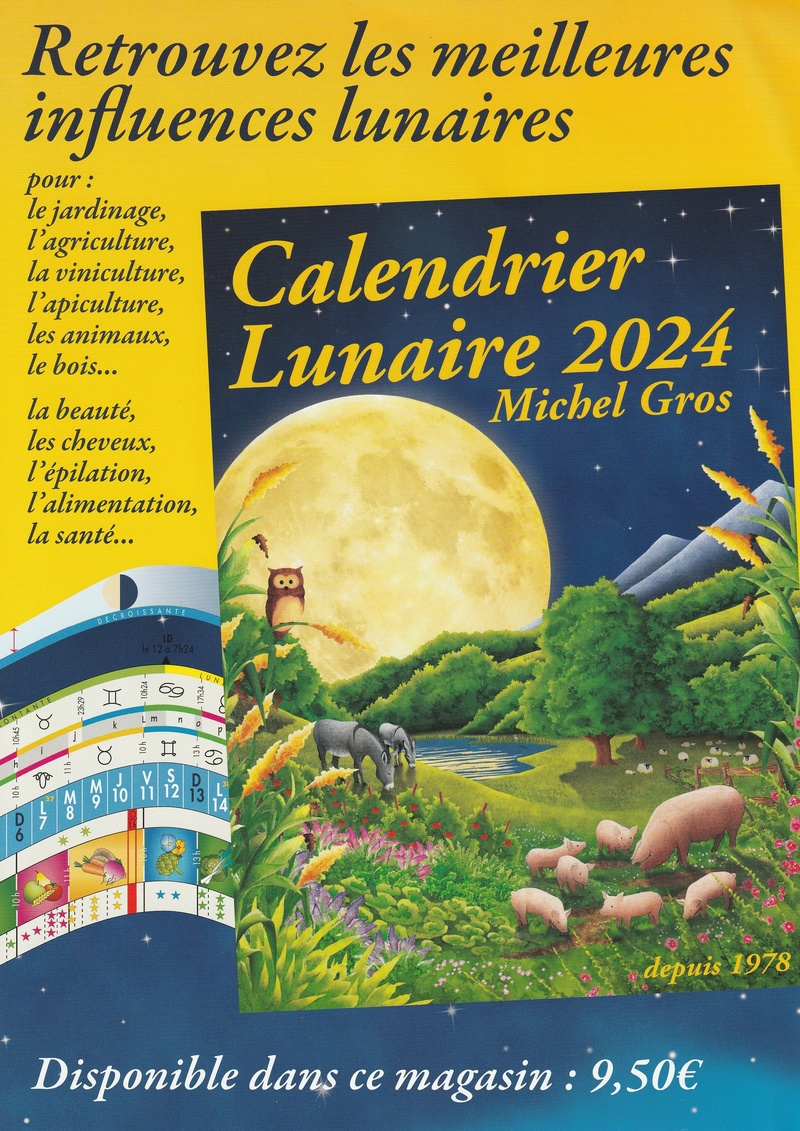 calendrier lunaire michel gros 2024 lune jardinage potager culture lune montante lune descendante - Voir en grand
