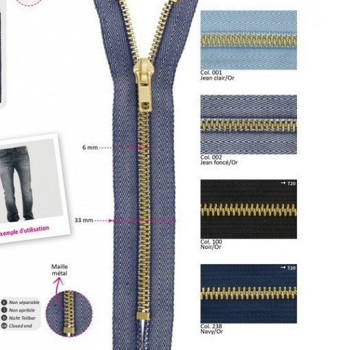 FERMETURE eclair 10 cm Coloris NOIR pour pantalon jeans maille métal 5 mm