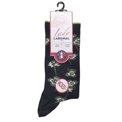 CHAUSSETTES FEMMES COTON FLEURS NOIR 53190 - LABONAL - - LUDIVINE CHAUSSEUR- BRETEUIL