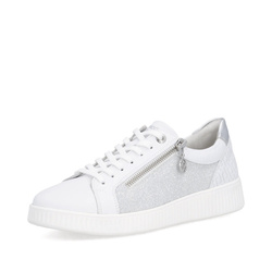 SNEAKERS LACET ZIP BLANC ET ARGENT LARGEUR G REMONTE D2E00 - LUDIVINE CHAUSSEUR- BRETEUIL