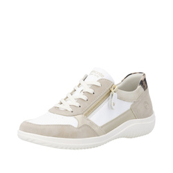 SNEAKERS LACET ZIP BLANC ET BEIGE LARGEUR G REMONTE D1E06 - LUDIVINE CHAUSSEUR- BRETEUIL