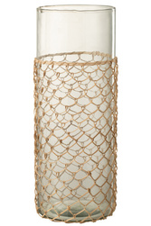 Vase Tricot Verre/Rotin Transparent Large (31975) - Imagine