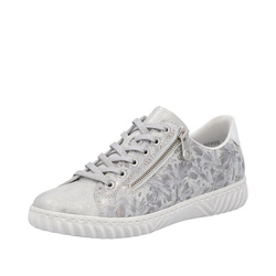 SNEAKERS LACET ZIP BLANC ARGENT RIEKER N0900 - LUDIVINE CHAUSSEUR- BRETEUIL