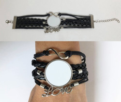 Bracelet noir avec plaque personnalisable - Marev'création
