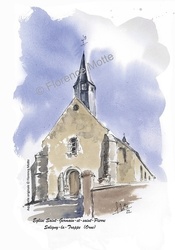 Soligny la Trappe, glise St Germain d'Auxerre - Aquarelles et dessins du Patrimoine - Florence Motte