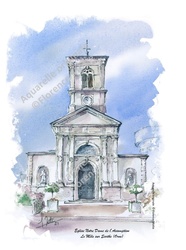 Le Mle sur Sarthe - glise Notre-Dame de l'Assomption - Aquarelles et dessins du Patrimoine - Florence Motte
