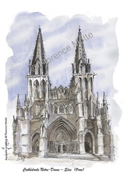 Cathdrale Notre-Dame de Ses, la faade - Aquarelles et dessins du Patrimoine - Florence Motte