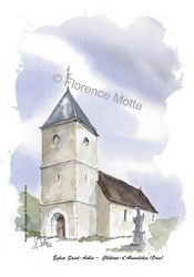 Chteau d'Almenches, glise St Aubin - Aquarelles et dessins du Patrimoine - Florence Motte