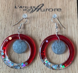 Boucles d'oreilles rouge transparent et paillettes - R0041 - L'Atelier d'Aurore