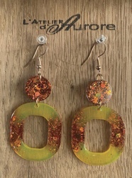 Boucles d'oreilles jaunes et paillettes oranges - R0043 - L'Atelier d'Aurore