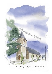 Le Bouillon, glise St Jean Baptiste - Aquarelles et dessins du Patrimoine - Florence Motte