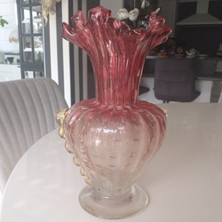 Vase en verre de Murano, teint rose,  inclusions de bulles - Galerie Particulire Antiquits