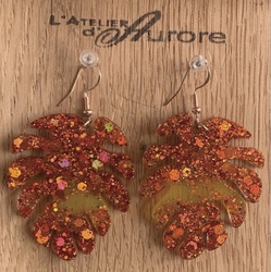 Boucles d'oreilles jaunes et paillettes oranges - R0044 - L'Atelier d'Aurore
