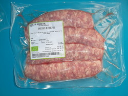 Paquet de 4 saucisses de porc bio - FERME DE BONNEVAL