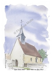 Saint-Aubin-des-Grois, l'glise - Aquarelles et dessins du Patrimoine - Florence Motte