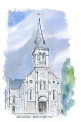 St Julien sur Sarthe - glise St Julien - Aquarelles et dessins du Patrimoine - Florence Motte