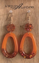 Boucles d'oreilles orange et paillettes oranges - R0038 - L'Atelier d'Aurore
