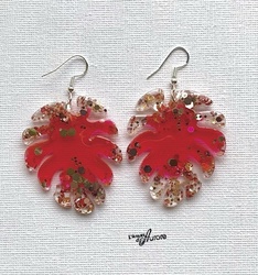 Boucles d'oreilles corail et paillettes dores - R0034 - L'Atelier d'Aurore